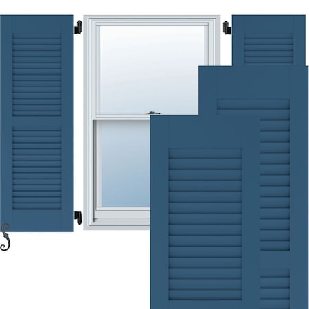 12W X 57H Americraft Two Equal Louver Exterior Real Wood Shutters, Sojourn Blue